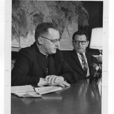 Msgr. George Higgins and Rabbi Marc Tanenbaum at First Annual Institute on Catholic-Jewish relations, March 5-6, 1967.