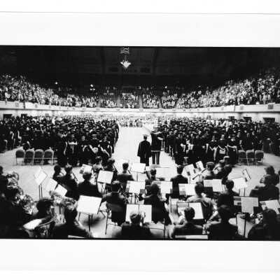 View of 1971 graduation/commencement in Convention Hall, Philadelphia Civic Center.