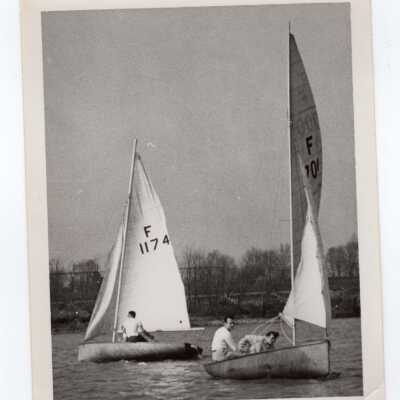 Students in two sailing boats as part of Sailing Club.