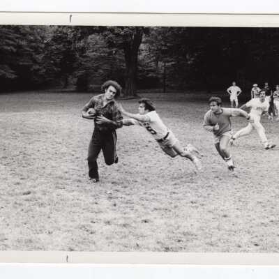 Men playing in football intramural game?