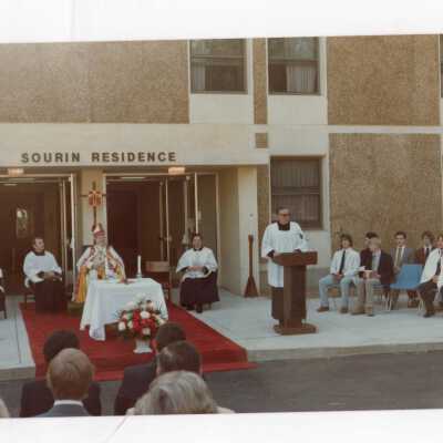 Dedication of Sourin Residence Center with Rev. Francis B. Schulte, Donald I. MacLean, S.J. and others.