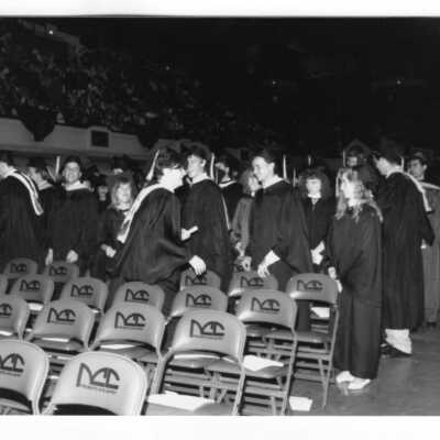 Graduates joining recessional during 1990 graduation/commencement.