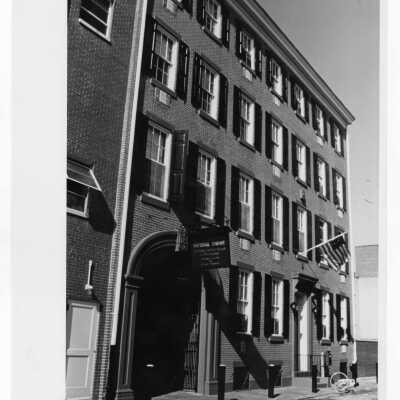 Front entrance to Old Saint Joseph's Church, Willing's Alley, Philadelphia.