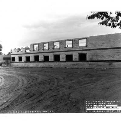 View of early construction of McShain Hall.