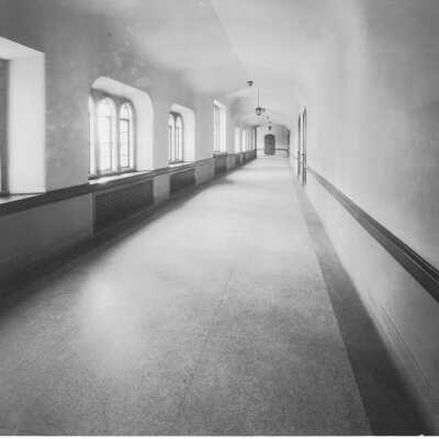 Interior view of empty hallway in Barbelin building.