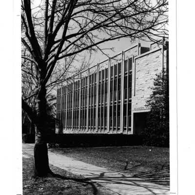 Exterior view of Villiger and entrance to Bluett Theater.