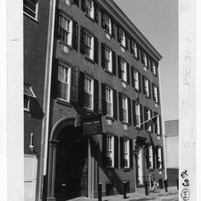 Front entrance to Old Saint Joseph's Church, Willing's Alley, Philadelphia.