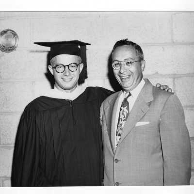 Graduating student, Harry J. Bellwoar, with his alumnus father, Harry J. J. Bellwoar during 1953 graduation/commencement.