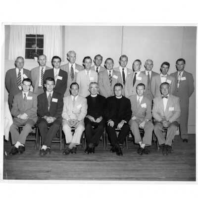 Delaware alumni reunion in Wilmington, September 16, 1952, with Edward G. Jacklin, S.J., Joseph Hogan, S.J., Jack Ramsay, Robert Cranage, Francis Mulrooney, John Kerrigan, Joseph Phalan, Edward Punte, Thomas Shannon, and others.