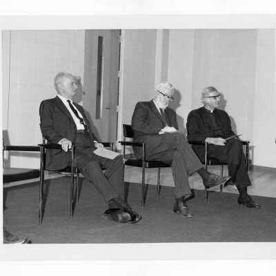 Dr. James E. Dougherty and others at science center dedication.
