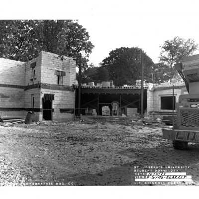 View of early construction of McShain Hall.