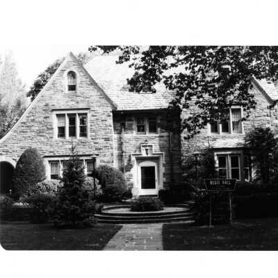 View of front of Regis Hall.