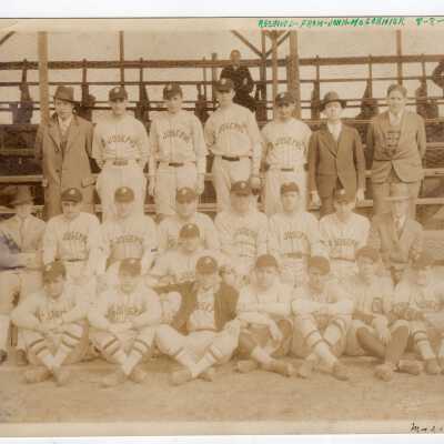 Group photo of 1928 baseball team with coaches, including John McCormick, assistant manager?