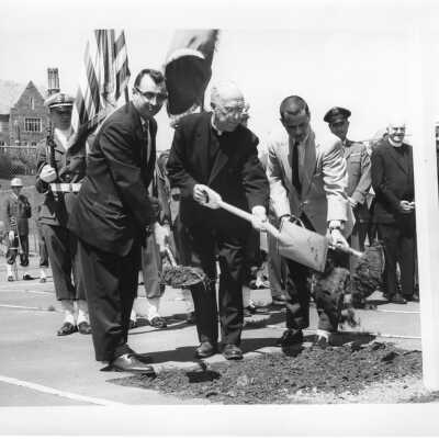 Villiger (later Post) Academy of Food Marketing groundbreaking with J. Joseph Bluett and others.