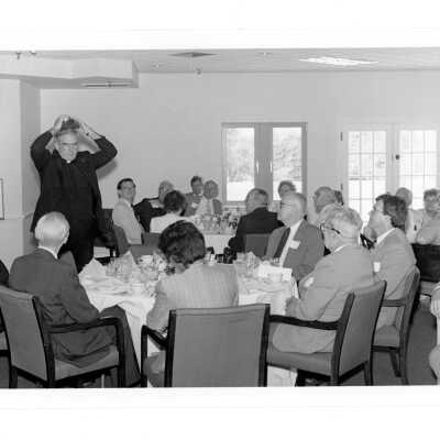 McShain Hall dedication luncheon with Nicholas S. Rashford, S.J. and others, August 1988.