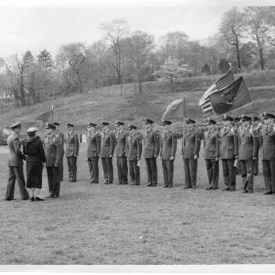 Ceremony with ROTC students on Finnesey Field.