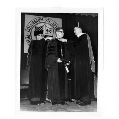 Dedication and convocation of Villiger (later Post) Academy of Food Marketing with William F. Maloney, S.J., Secretary of Agriculture Orville Freeman, and Michael P. Boland, S.J.