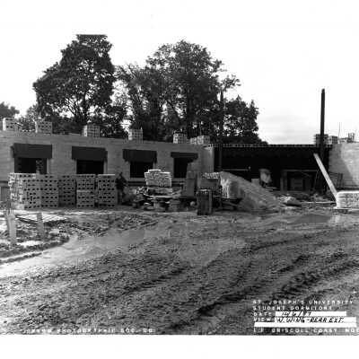 View of early construction of McShain Hall.