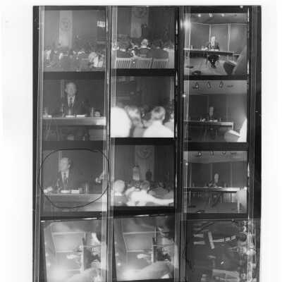Views of Vice President Hubert Humphrey visiting SJC campus to deliver speech and meet with neighborhood residents, January 27, 1970.