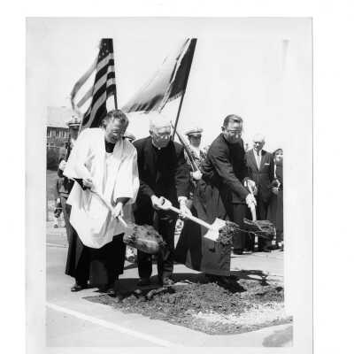 Bellarmine groundbreaking with Matthew G. Sullivan, S.J., J. Joseph Bluett, S.J., and John J. Coniff, S.J.