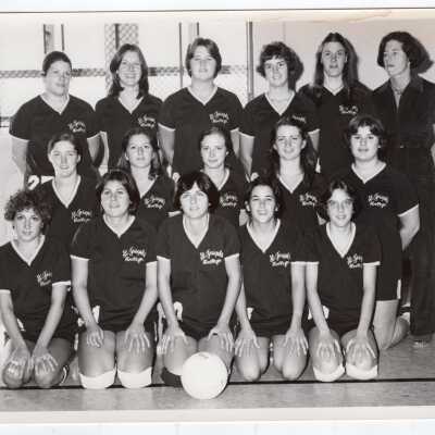 Group photo of 1978 women's volleyball team, first year of volleyball with Coach Gail Ciciola.