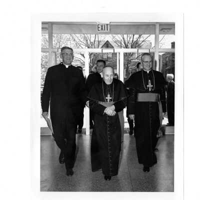 Dedication of Villiger (later Post) Academy of Food Marketing with William F. Maloney, S.J., Augustin Cardinal Bea, and Archbishop John J. Krol.