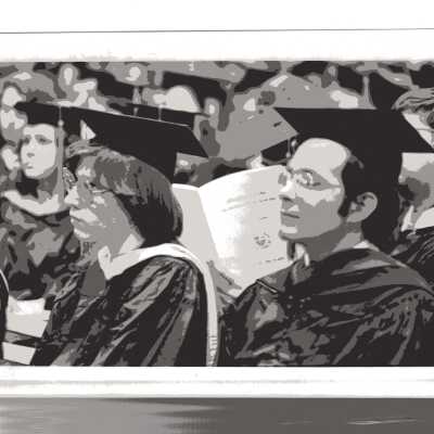 Small group of graduates listening to speaker during 1978 graduation/commencement.