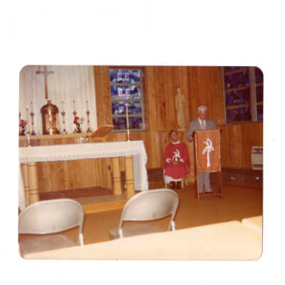 Alumni reunion of class of 1931 held on May 18, 1976. View of mass with Terrence Toland, S.J