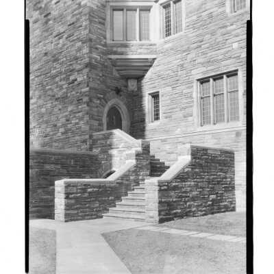 Exterior view and steps and door in Barbelin quandrangle.