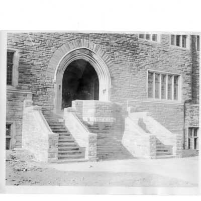 Exterior view of steps in Barbelin quandrangle near end of construction.