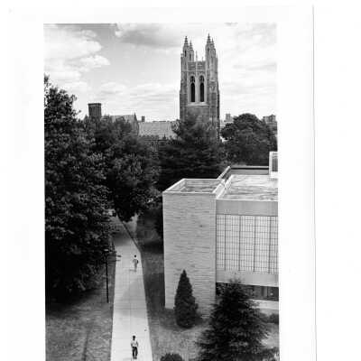 Aerial view of Barbelin Tower with Drexel Library wing in foreground.