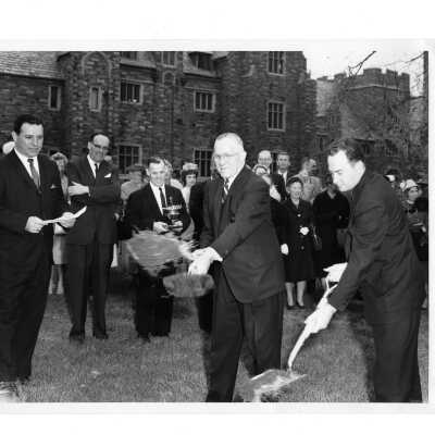 Groundbreaking for Drexel Library with Joseph D. Pascucci, Frank A. Lalley, John A. Murphy, and Francis J. Renz, S.J.