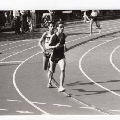Men's track team at Penn Relays running distance medley relays.