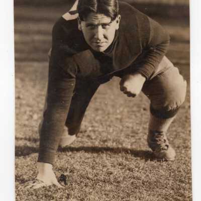 Saint Joseph's Prep football player in starting position.