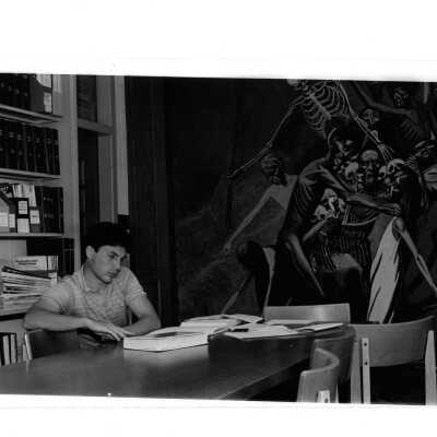 Student studying in Campbell Library, Academy of Food Marketing, Villiger (later Post)