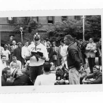 Freshman initiation activities on Juniper and Market Streets during Junior Week.