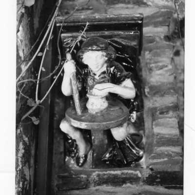 Ceramic sculpture in interior of old gazebo of Boland Hall.
