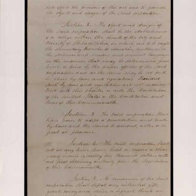 Photo reproduction of Saint Joseph's College charter, An Act to incorporate The Saint Joseph's College in the City of Philadelphia, found in Pamphlet Laws of 1852, page 16, Legislative Journals of the Pennsylvania General Assembly.