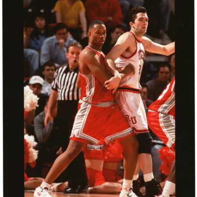 Men's Basketball player J.J. Watters in game against Rutgers