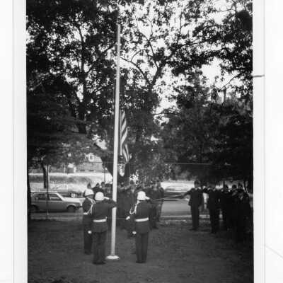 Students in Air Force ROTC at flag-raising ceremony.
