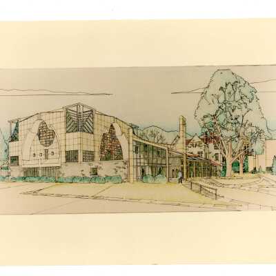 Architect's drawing of exterior of Saint Joseph's Chapel.