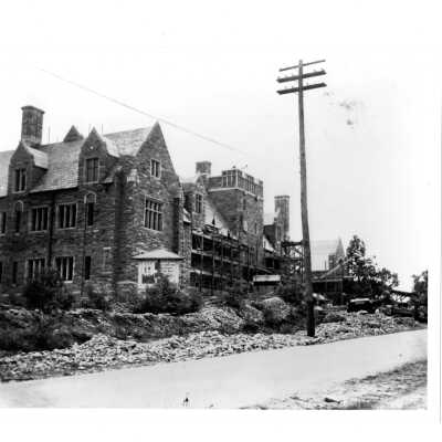 Exterior view of Barbelin building from City Avenue during construction.