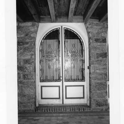 Arcade doors of Boland Hall before conversion to classroom space.