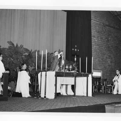 William F. Maloney, S.J., at the consecration during Mass of the Holy Spirit in the Field House, October 8, 1963.