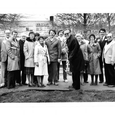 Groundbreaking for Sports Complex (Field House addition) with Donald I. MacLean, S.J., Emory Ross, S.J., Jim Lynam and others.