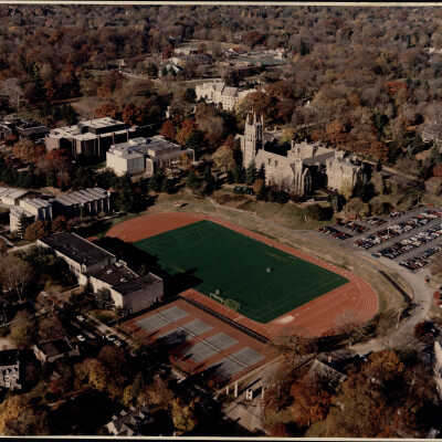Aerial view of Saint Joseph's University campus, c. 1990.
