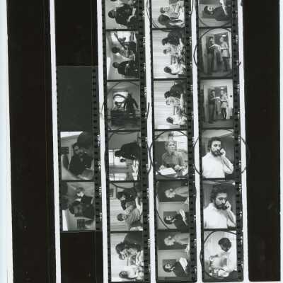 Anthony Cappizzi, S.J.: Director of Campus Ministry. Contact sheet with various views of Fr. Cappizzi with staff.