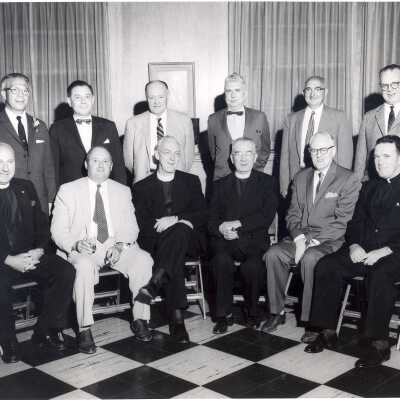 View of Alumni Association Board of Governors meeting, May 24, 1958, including Joseph S. Hogan, S.J., and J. Joseph Bluett, S.J.
