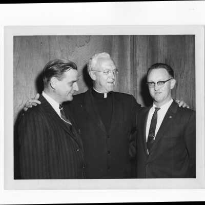J. Joseph Bluett, S.J., with members of alumni association, Charles Krull and Paul Hennessey, c. 1959.