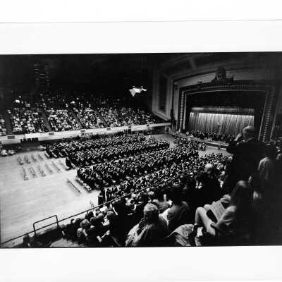 View of 1971 graduation/commencement in Convention Hall, Philadelphia Civic Center.